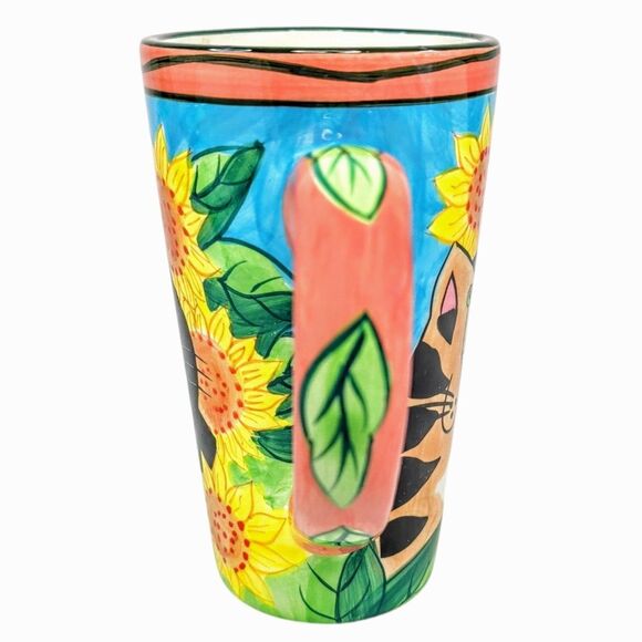 Catzilla Hand Painted Ceramic Mug Cats Sunflowers Tea Candace Reiter 1999 16 oz - Picture 4 of 9